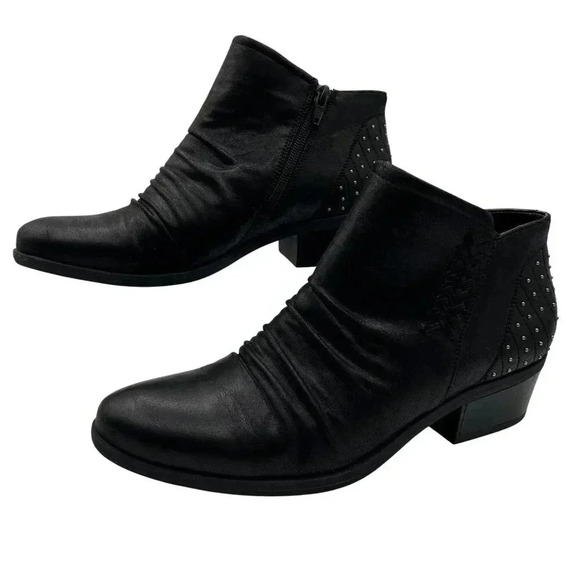BareTraps Gericka Black Boots Studded Women 8.5M Pointed Toe Ruching  Booties - Picture 1 of 15